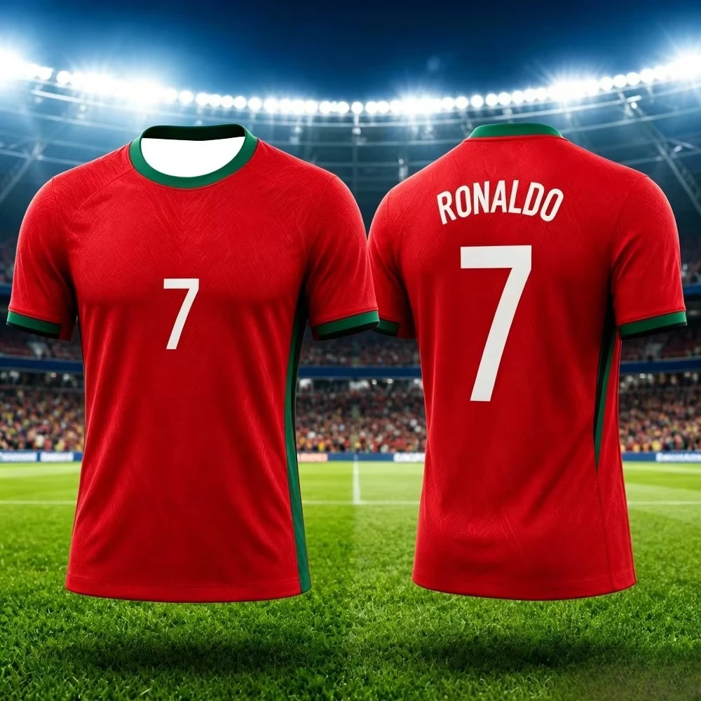 2026 Portugal Style Football Jersey No.7 Printed T-shirt Summer Breathable Casual Sports Suitable for Both Adults and Children