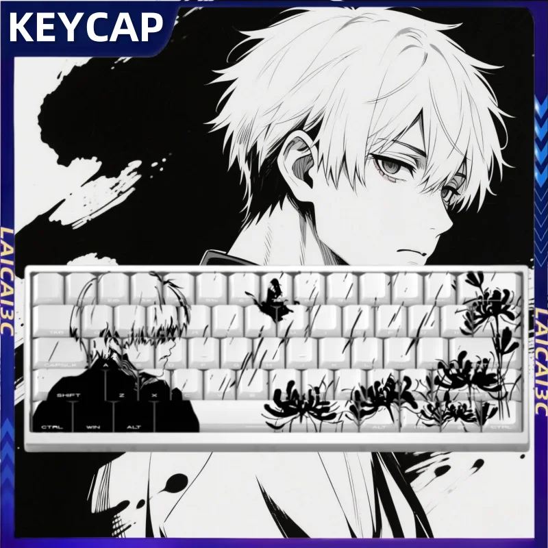 

Creative Kaneki Ken Keycaps Side Engraving Transmit Light Cherry Profile Cartoon Mechanical Keyboard Gifts Collectibles Keycaps