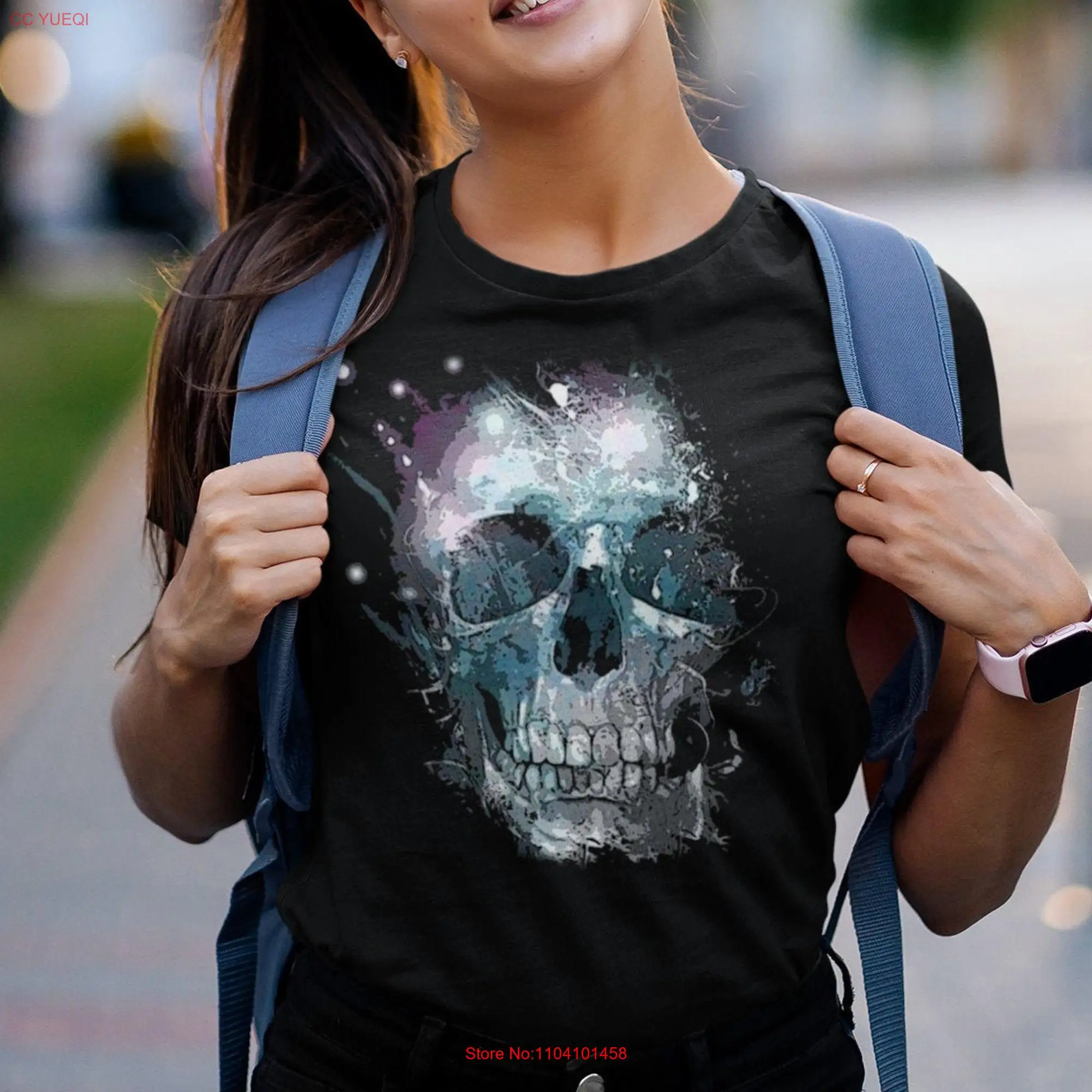 Skulls T Shirt Skeleton Goth Halloween Skull Gothic Head Clothing TH829 long or short sleeves