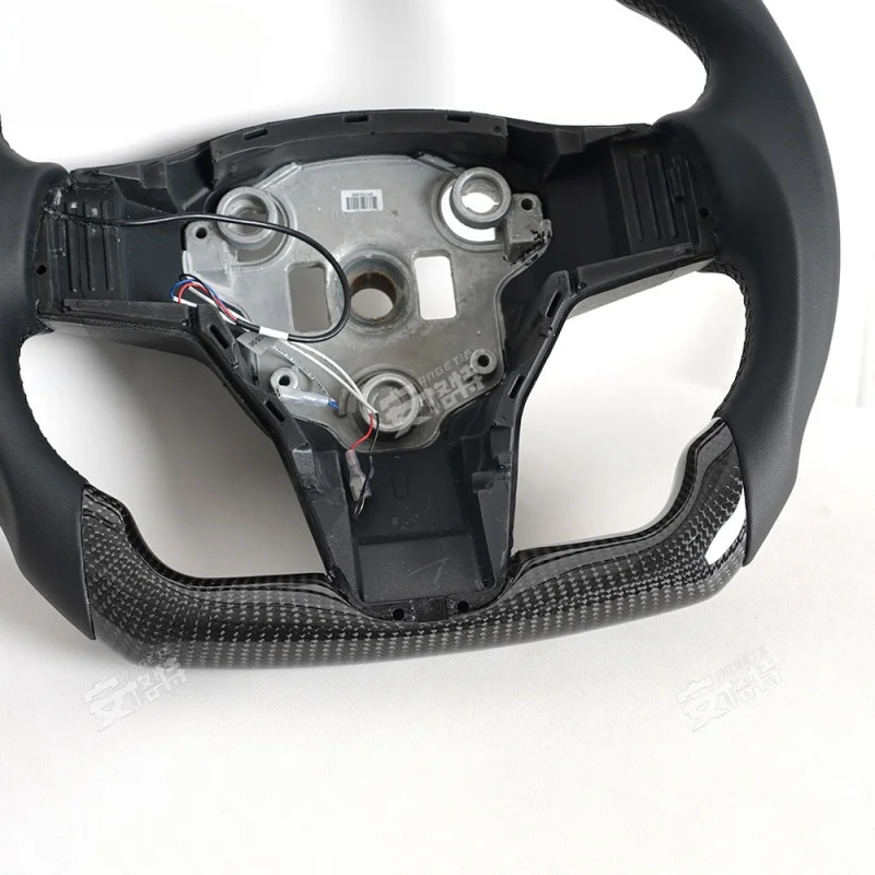 For Tesla Model 3 (2019-2022) LED Carbon Fiber Round Steering Wheel (New Energy Vehicle Modified Part)
