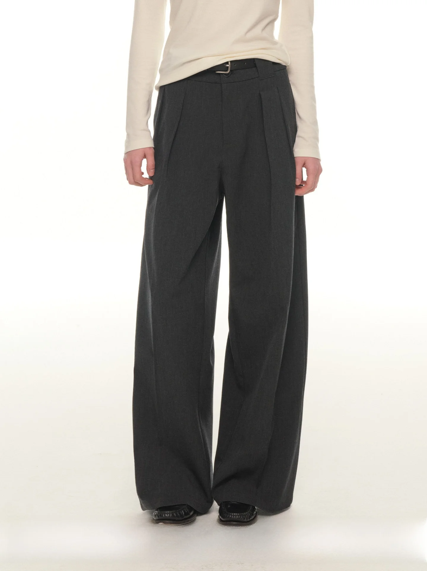 

Женские брюки с высокой талией и широкими штанинами, деловой костюмный крой, ранняя весна, серия Ey, прямые повседневные брюки со складками