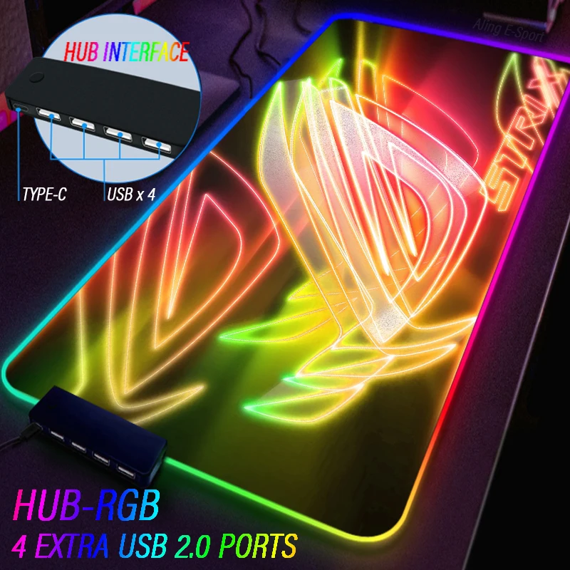 Imagem -04 - Personalização Rgb Luminous Mouse Pad Enorme Tapete de Mesa Roge Extensões do Hub Usb Portas Led com Luzes Deslumbrantes