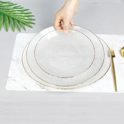 Phnom Penh Transparent Crystal Glass Dessert Plate Fruit Salad Plate Tableware Horizontal Grain Glass Rice Soup Bowl  Plate