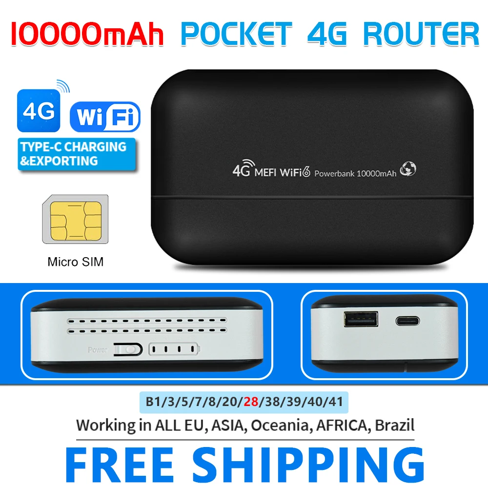 OPTFOCUS 4G lte Modem portatile Router wireless Powerbank USB TYPEC 4G SIM Card 10000Mah Modem MIFI 4G Mini Pocket Wifi Hotspot