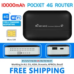OPTFOCUS 4G lte Portable Modem Wireless Router Powerbank USB TYPEC 4G SIM Card 10000Mah MIFI Modem 4G Mini Pocket Wifi Hotspot