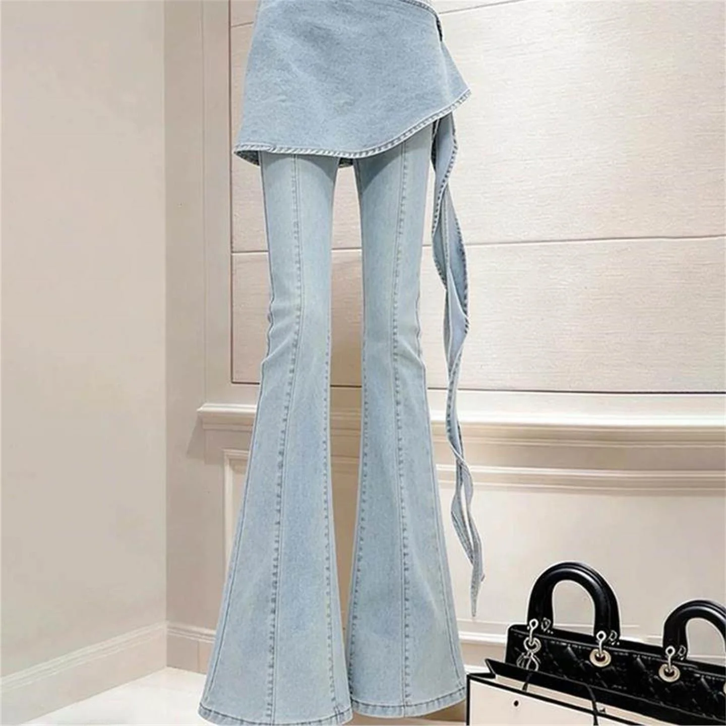 Blue Pants And Curtain Two-Piece Set for Women Fashionable Casual Style Spring Summer New Design Unique Matching Elderly Women