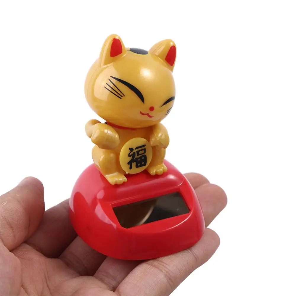 Home Decor Solar Power Classic Swing Doll Lucky Cat Model Toys Shaking Head Swing Doll Dancing Lucky Cat Figure Solar Toys