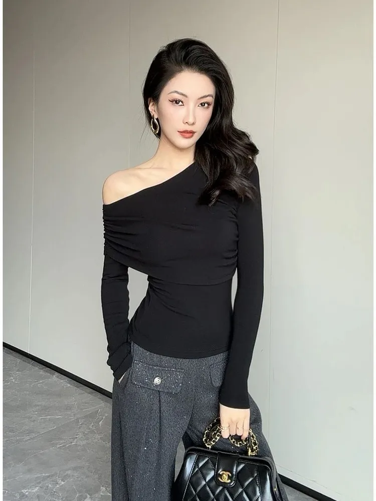 

Limited Time Slim Fit oulder Bared Long Sve Трикотажный повседневный базовый слой для женщин Удобный средний вес из мягкого материала