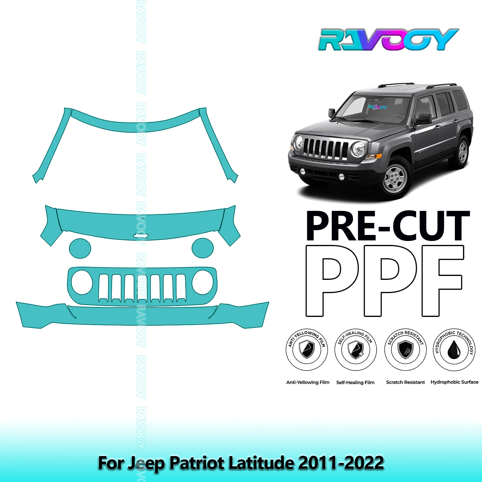 

8.5Mil Precut Paint Protection Film PPF Clear Bra Front Kit For Jeep Patriot Latitude 2011-2022