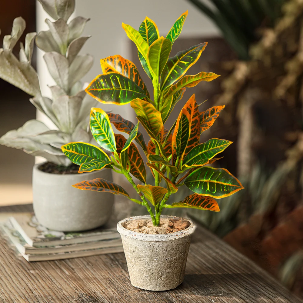24–41 cm gefälschter Banyan-Baum, künstliche Ficus-Pflanzen, Zweig, künstlicher Palme, fühlen sich echt an, aus Kunststoff, Codiaeum-Blätter für Zuhause, Garten, Dekoration – Detail 3