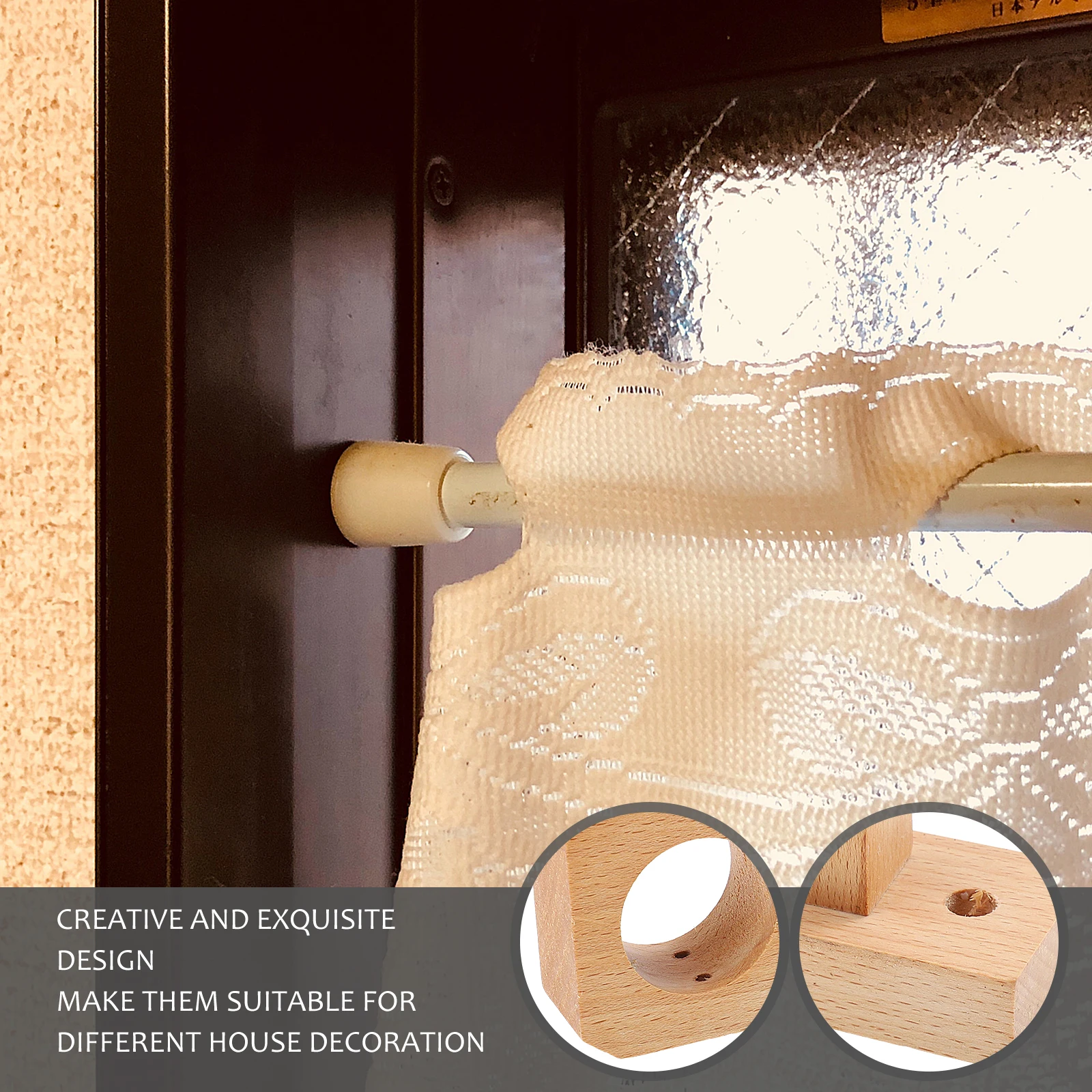 

Bathroom Curtain Rod End Wooden Rod Rack Household Shower Curtain Accessory Premium Beech Material Easy Install Home
