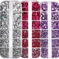 1000 pz cristallo scintillante strass per unghie di lusso SS6-SS30 Flatback Glitter AB/rosso/viola perline rotonde gemme decorazione per unghie 77 # Q