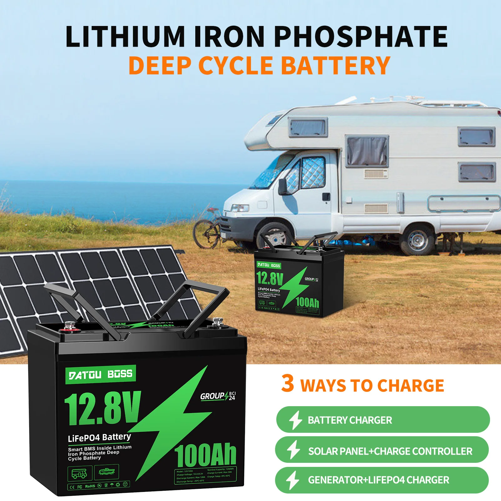 MFUZOP 12V 100Ah LiFePO4 Battery with Low-Temp Protection, Built-in 100A BMS, Max. 15000 Cycles, Perfect for Trolling Motors, RV image 6