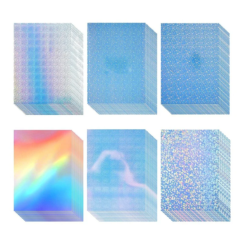 

HOT SALE 72 Sheets Holographic Sticker Paper With Gem Star Patterns A4 Size Printable Vinyl Sticker Paper, 8.27In X 11.7In