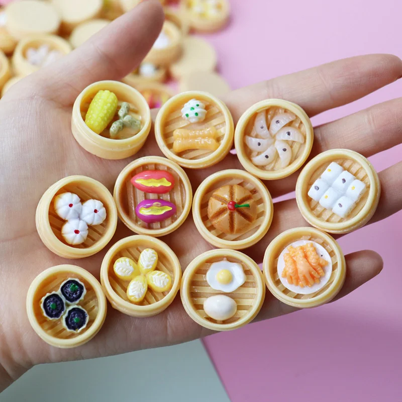 Mini giocattoli cinesi per la colazione, gnocchi in miniatura Dim Sum, giochi di imitazione, set di cibo per accessori da cucina per alimenti in resina per casa delle bambole