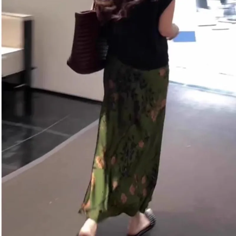 New Chinese Style Skirts Women Midi Fashion Summer Vintage A-line Casual Temperament All-match Simple Print Design Simple Faldas