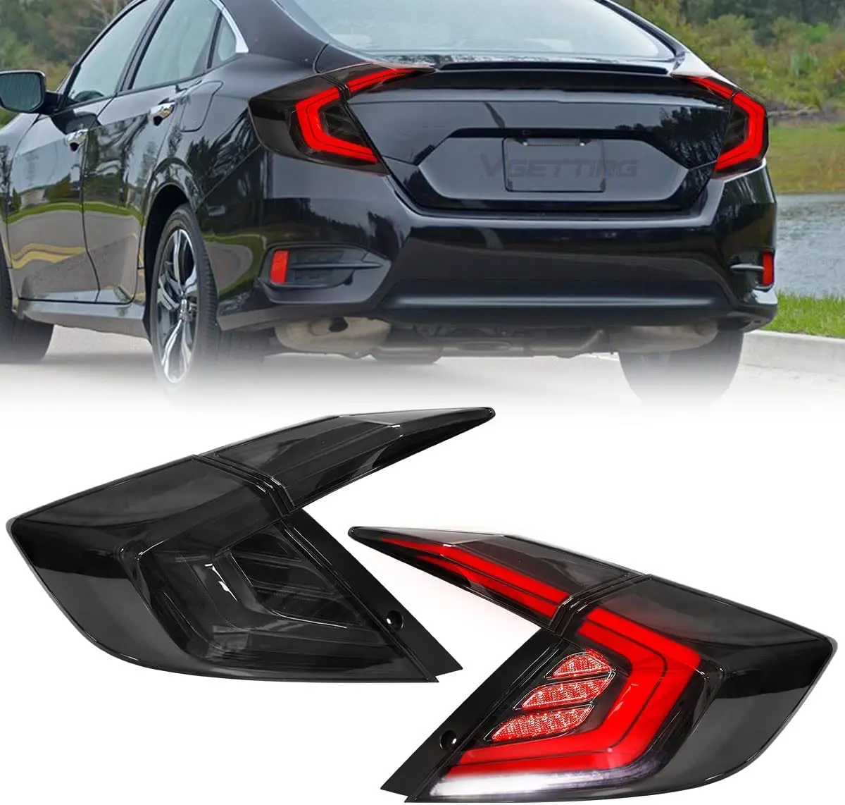 

LED Taillights Assembly For 2016-2021 Honda Civic 10Th Gen Sedan Rear Tail Lamps Assembly with Turn Signal DRL Reverse Brake Li