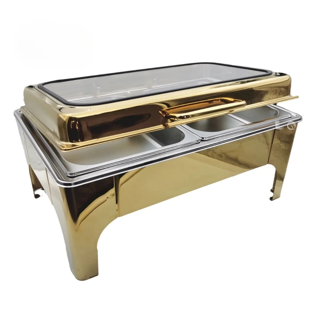 Factory Direct 2026 High quality 9L luxury gold rectangular detachable electric hot pot buffet set heater