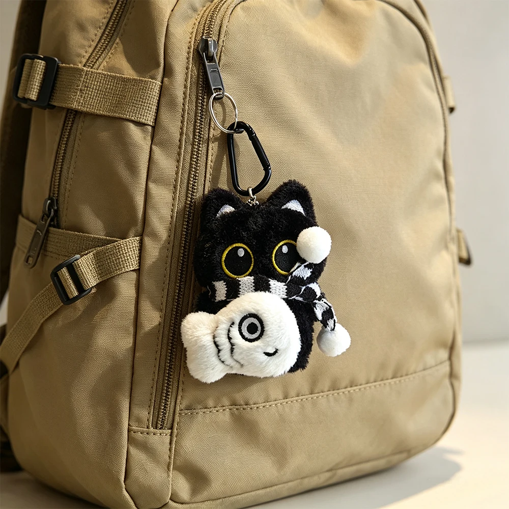Cute Black Cat White Cat Plush Doll Toy Keychain Bag Pendant Charms Car Keyring Accessories Kids Room Decor Cat Lovers Gift - view 2
