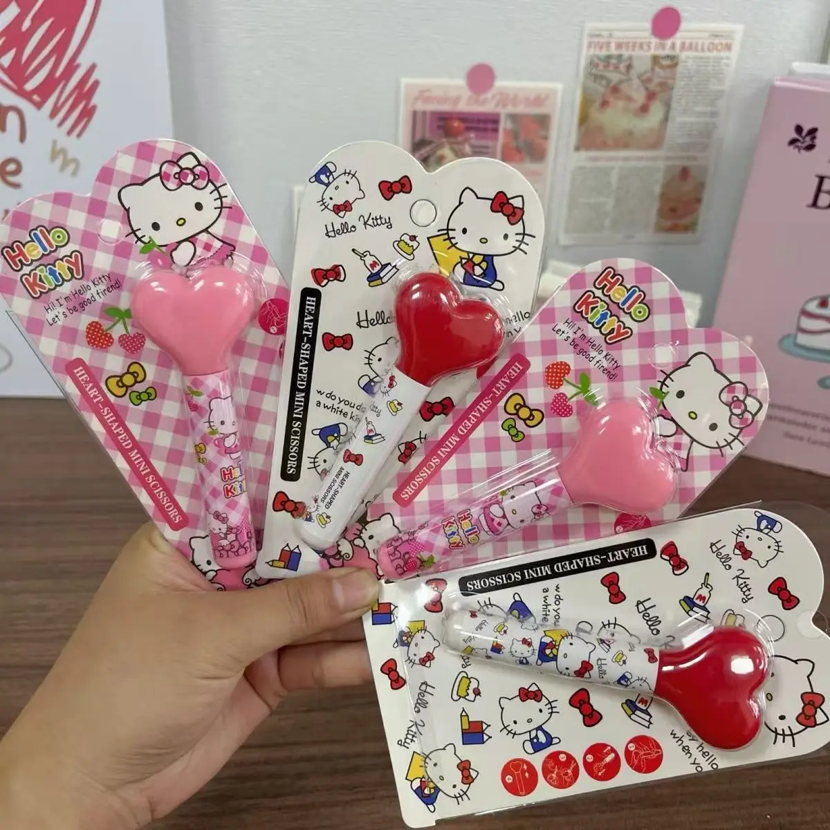 

Мультяшные ножницы Hello Kitty, ножницы Sanrio Love, аниме портативная складная ручка, нож для резки бумаги, детская игрушка, канцелярские принадлежности