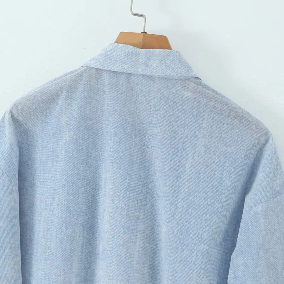 Faionable Adient Color Splicing Chiffon irt JNLEAOG Damen Frühling New Sle Loose Fit Denim Look irt Polyesterfaser...