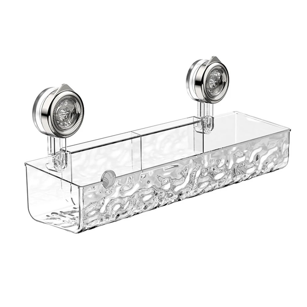 Gray Transparent Suction Cup Bathroom Shelf No Drill Storage Basket With Drainage For Shower Wall Organizer Home Decor