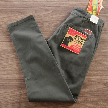 2025 Spring Autumn New American Retro Twill Woven Driving Pants Men's Simple 100% Cotton Washed Chino Straight Casual Trousers 6