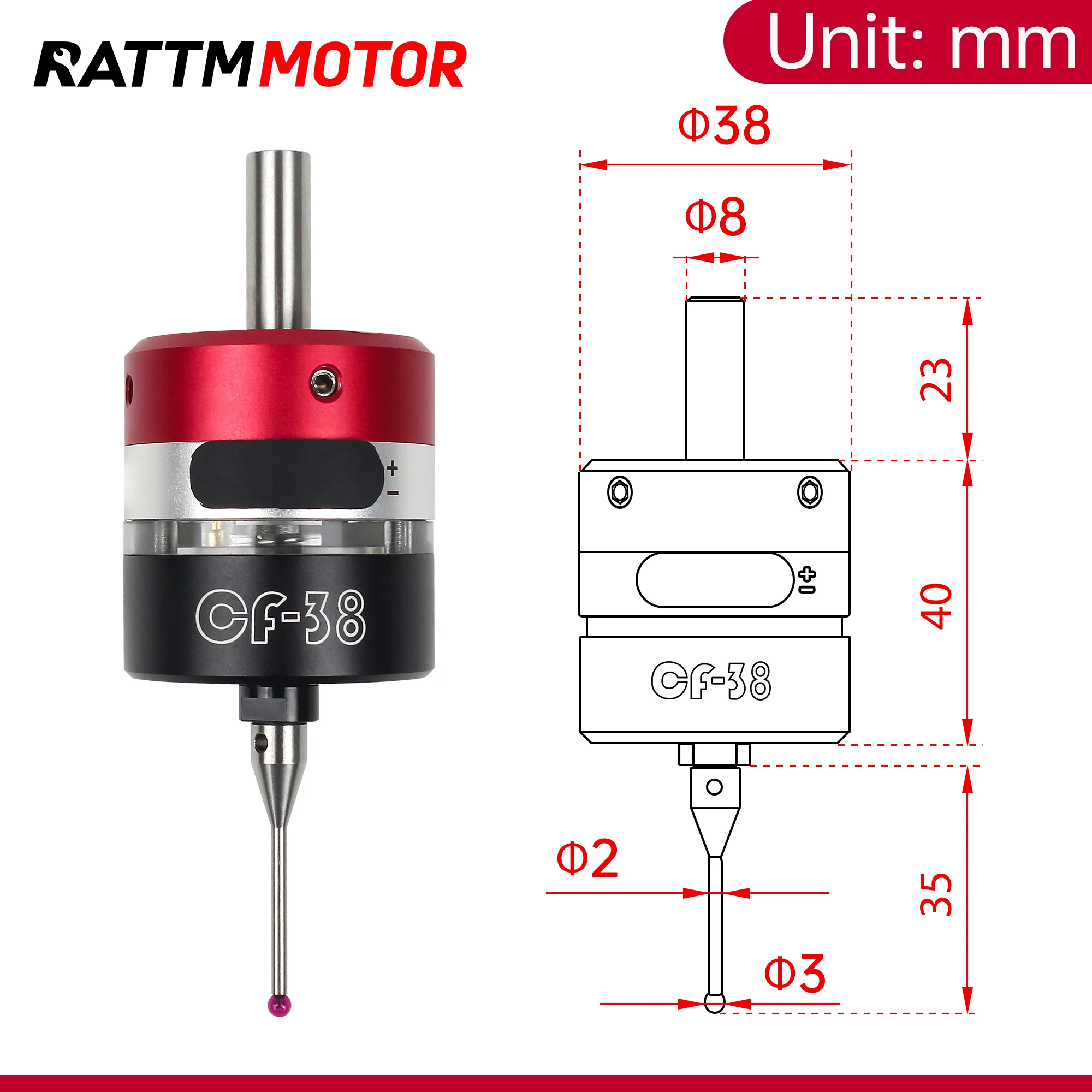【Stock de la UE】RATTM Motor CF-38 Trigger 3D Edge Finder Sonda de precisión de tres coordenadas Varilla de centrado Herramienta Setter