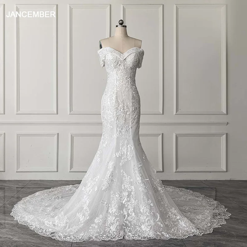 Elegant Lace Sweetheart Bridal Women's Wedding Gowns Dresses With Tail Jancember RL281