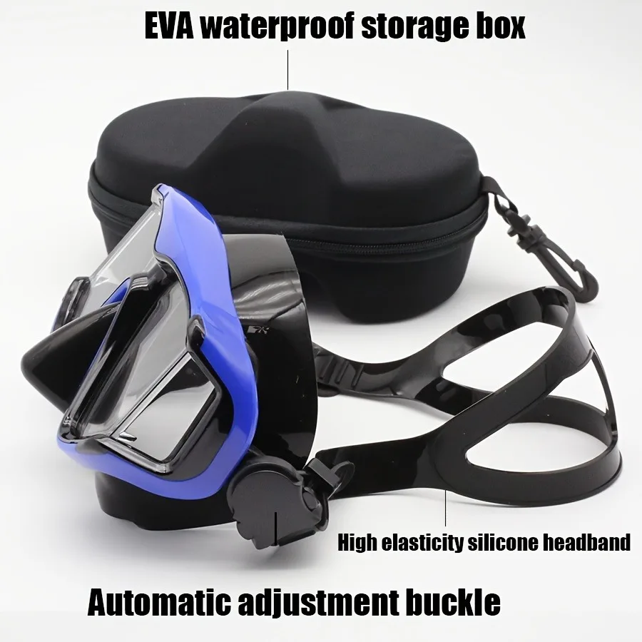 หน้ากากดําน้ําแบบพาโนรามาเลนส์พีซีสามหน้าต่างหน้ากากดําน้ําดูปะการังที่คาดผมซิลิโคนยืดหยุ่นสูงสายรัดน้ําหนักเบาปรับได้