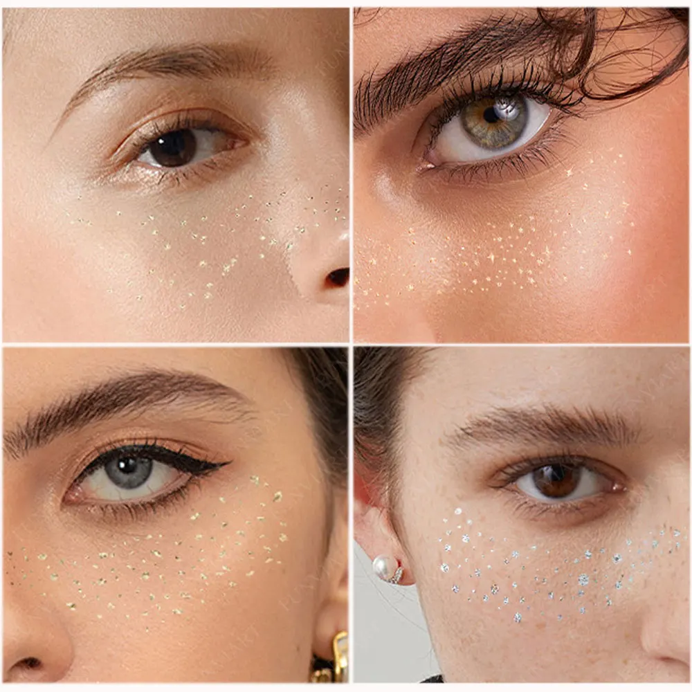 6pcs Hot Stamping Freckles Makeup Patches Metallic Golden Silver Fake Freckles Temporary Tattoo Stickers For Women Face Makeup