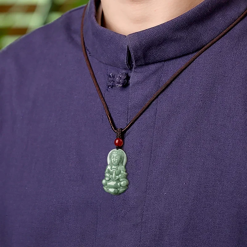 Little Guanyin Bodhisattva Jade Pendant for Men Women Necklaces Blessing Safe Growth Jewelry Amulet Eliminating Misfortune Gift