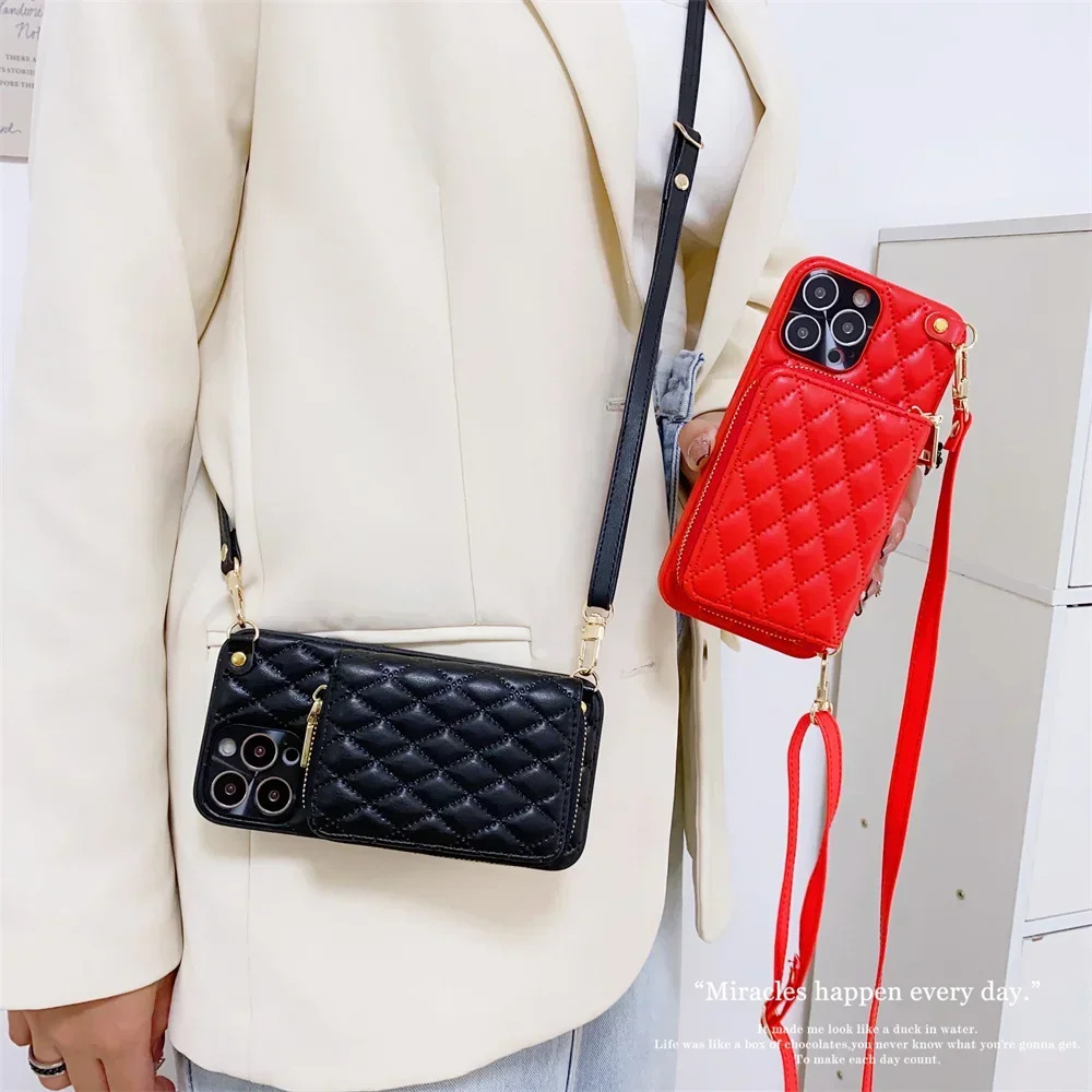 

Crossbody Wallet Phone Case for IPhone 14 13 12 11 Pro Max Card Slot Holder Lanyard Strap Cord Zipper Bag Purse Leather Cover