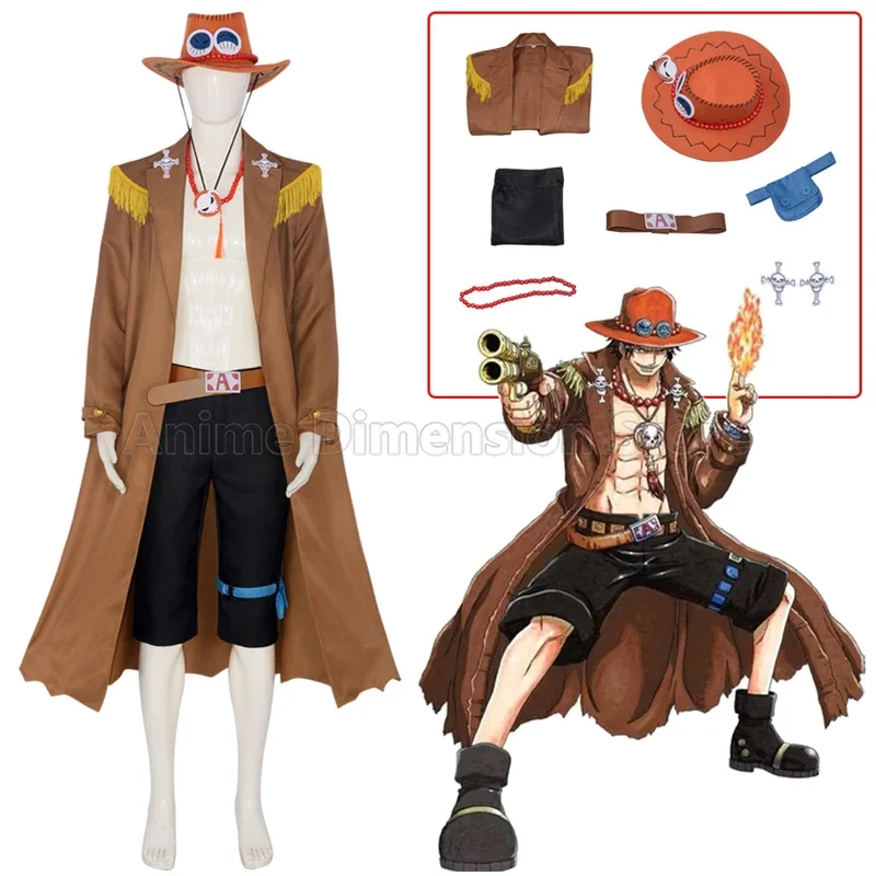 Portgas D Ace Cosplay Costumes Coat Pants And Hat Anime  Role Paly Uniform Halloween Carnival Party Suit For Men Women