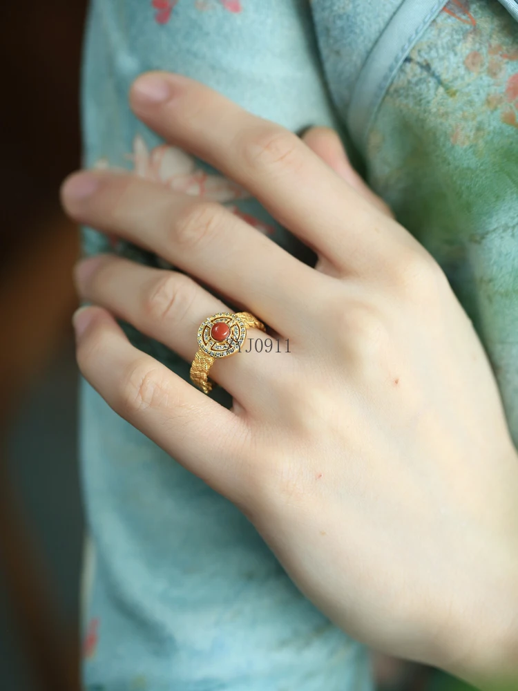 Anel de prata esterlina de ágata Nanhong natural feminino 18k ouro leve luxo anel de alta qualidade