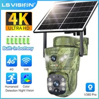 LS VISION 4K 4G Solar Wild Camera Outdoor Wifi Dual Screen PTZ Color Night Vision Trail Cam PIR Detect Security Cameras V380 Pro