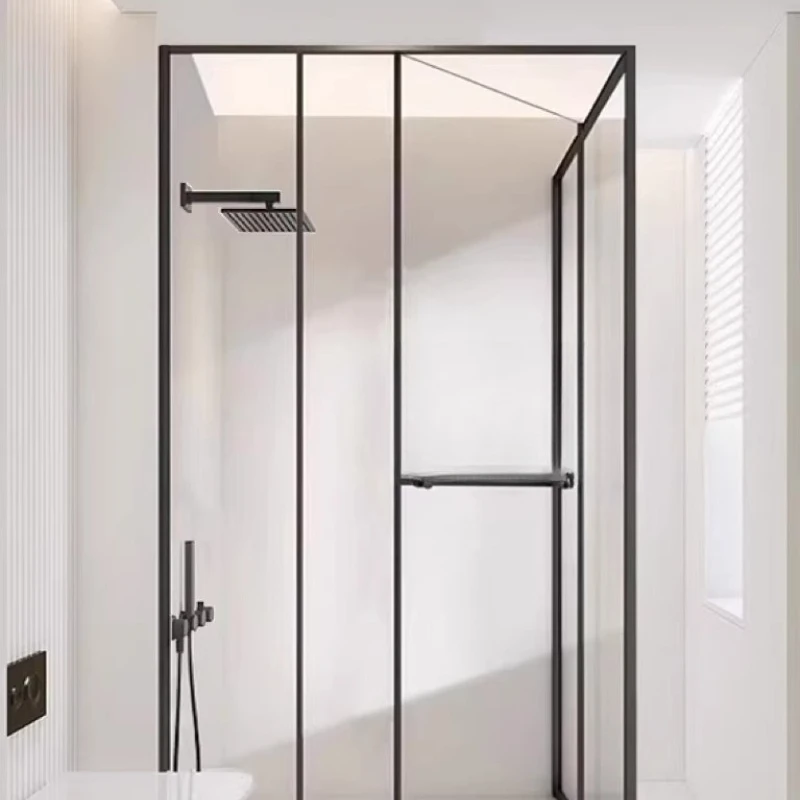 

Toilet side sliding door, shower room inner moving door folding L-shaped square dry and wet separation bathroom glass