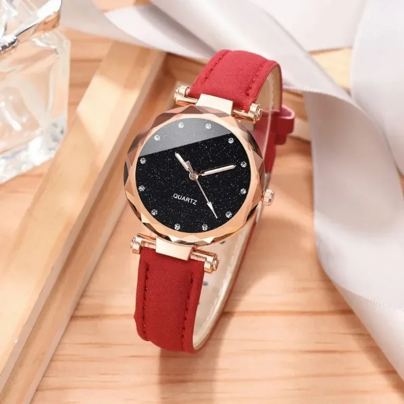 Sterrenhemel Dameshorloges Luxe Topstijl Mode Strass Leren Band Quartz Polshorloge Dames Horloge Dames Klok Reloj