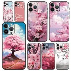 Luxury Phone Case For Apple iPhone 11 15 14 Pro MAX 12 13 7 8 Plus X XR XS MAX SE Silicone Black Cover Funda Cherry Blossom Tree