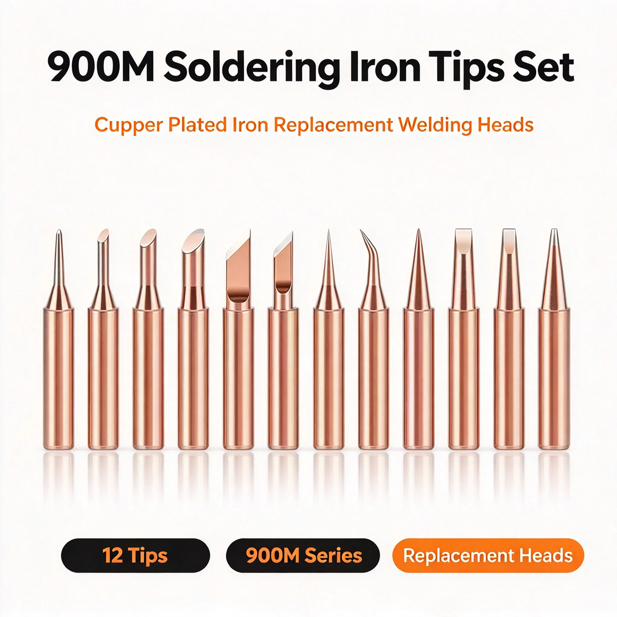 10 pieces of copper plated iron soldering tips 900M electric soldering iron tips set with built-in high-temperature welding tool