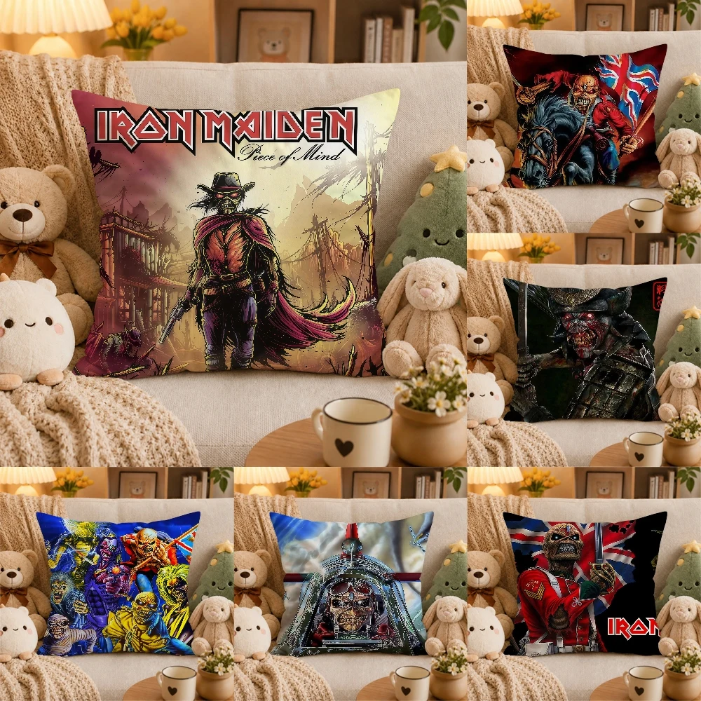 I-Iron M-Maiden Great Rock BandPillow Case Plush Pillow Cases Home Decoration Pillow Cover for Sofa Bed Chair Living Room