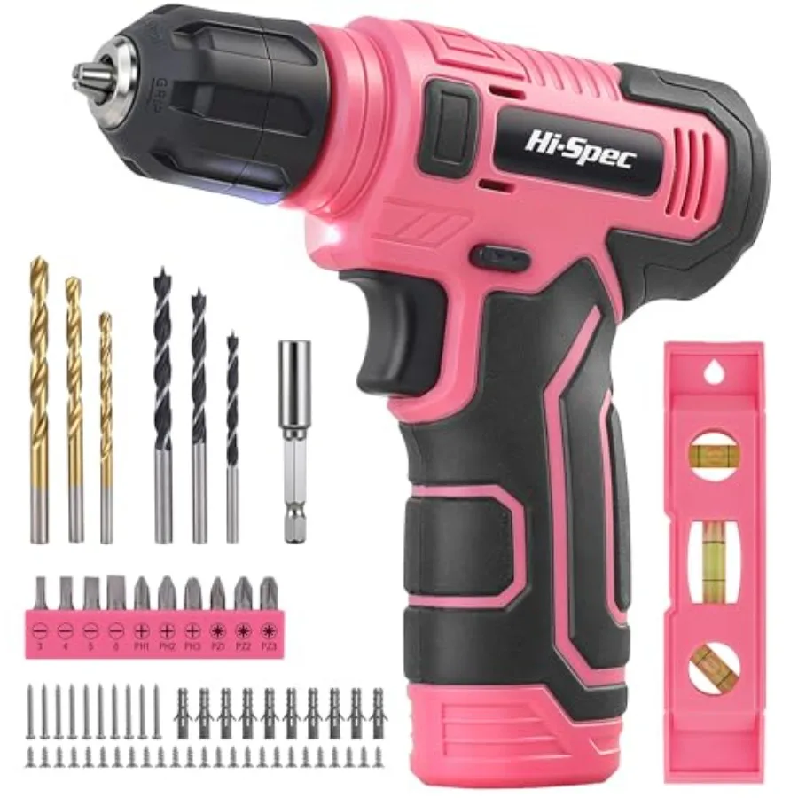 

Hi-Spec Cordless Drill Set, 8V USB Power Drill Driver and Screw Bit Set for Women. Ladies Cordless and Rechargeable Electric Dr