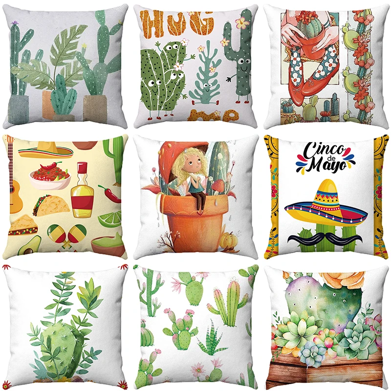 

Tropical Desert Cactus Pillow Case 45x45cm Pillow Covers Living Room Sofa Decorative Cushion Cover Polyester Throw Pillowcase