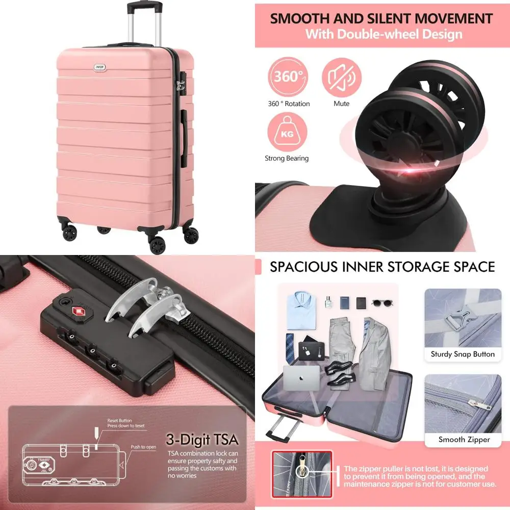 Lightweight ABS Hardside Suitcase with 4 Universal Wheels, TSA Lock, Large 28 Inch Pink for Travel