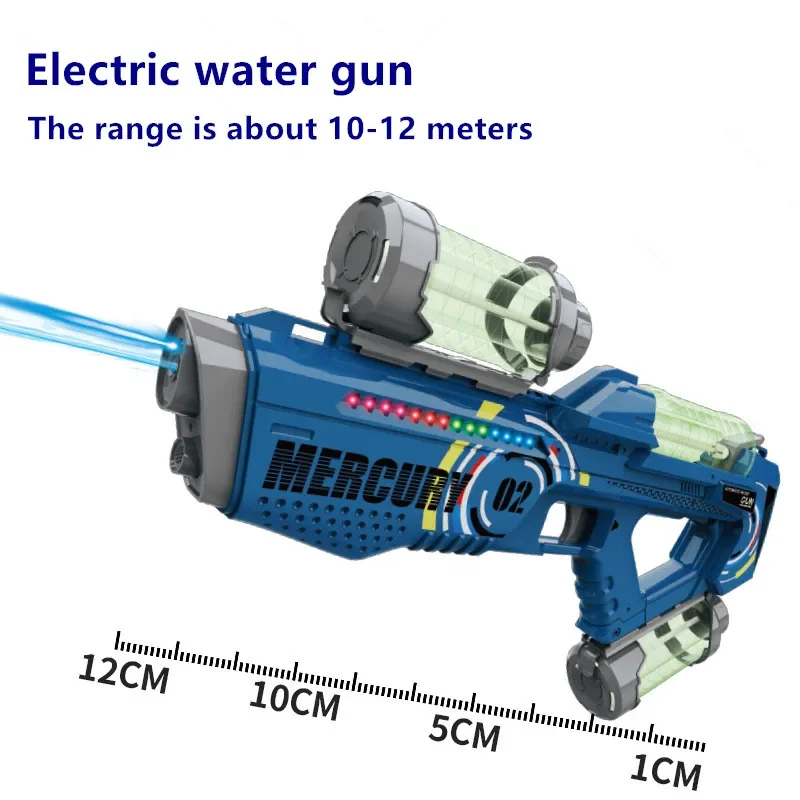 Pistola de agua eléctrica para niño, pistola de agua totalmente automática con luz de pulverización de agua absorbente de agua, juguete para niños