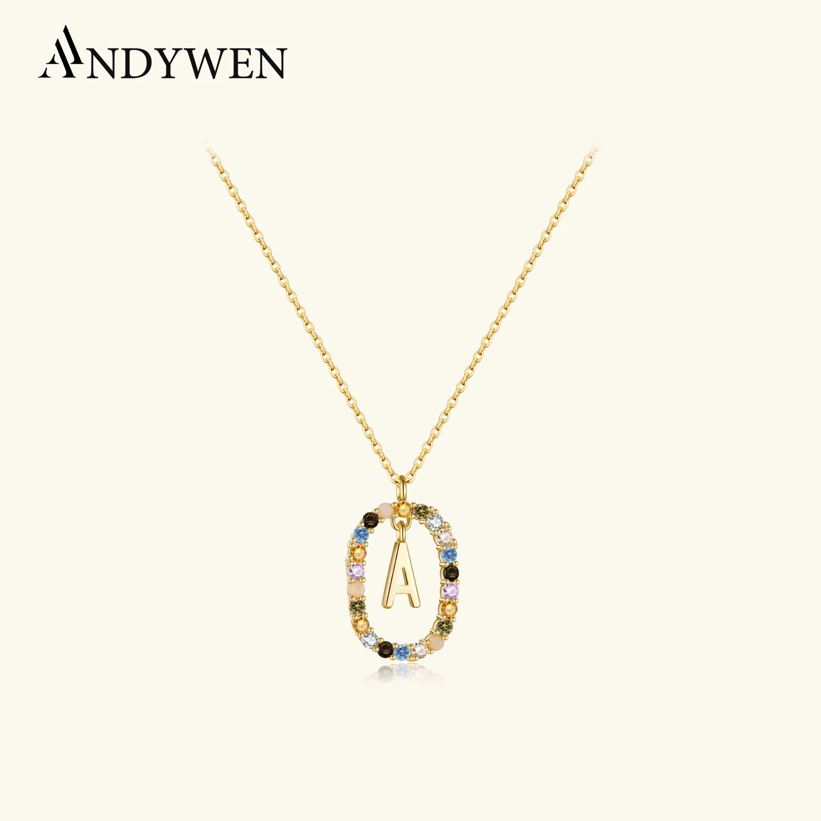 ANDYWEN-Colgante de Plata de Ley 925 M con las letras del alfabeto, collar con cadena larga, Gargantilla con encanto, joyería fina de lujo, 26 iniciales