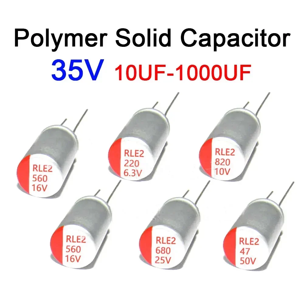 Capacitor eletrolítico sólido dip, 10 peças, 35v, 10uf, 47uf, 68uf, 100uf, 220uf, 330uf, 470uf, 680uf, 820uf, 1000uf, capacitor sólido de polímero