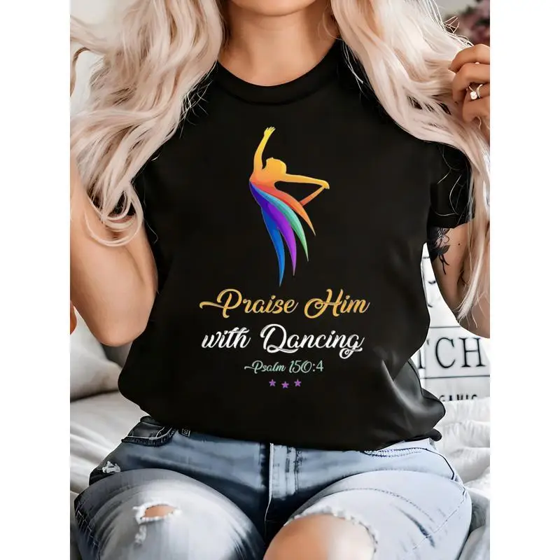 

Praise Him with Dancing T-Shirt, Christian Bible Verse Tee, Rainbow Dancer Religious Top, Faith Dance Lover Gift
