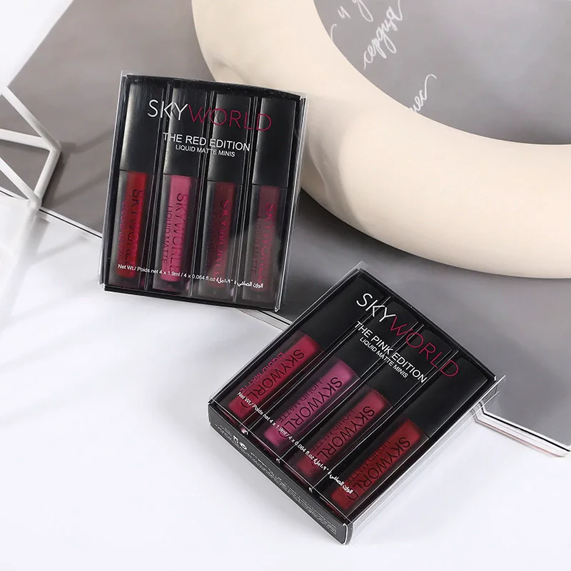 4 Stuks Lippenstift Set Matte Lipgloss Waterdichte Lip Glazuur Tint Non-stick Non-Fading Lippen Skyworld Lip make-up Cosmetische Lip Care