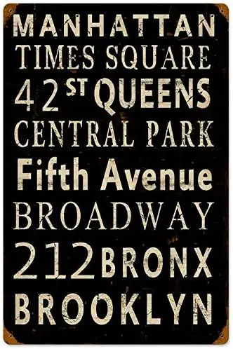 Retro Vintage New York Street Metal Tin Sign Home Bar Cafe Retaurant Wall Decor Signs 12x8inch